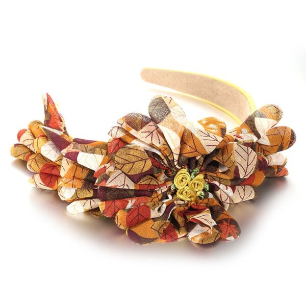 Fashionable leaf pattern fabric oversized flower headband - Image 4