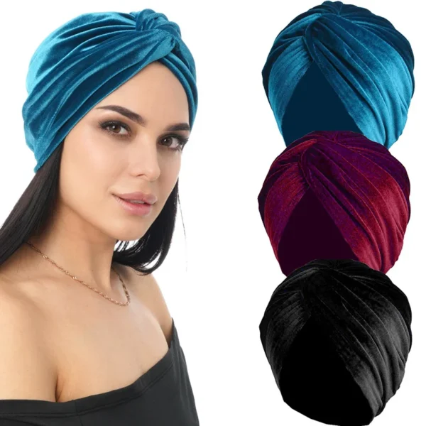 Women Velvet Turban Hat Headband Muslim Hijab Caps Female Soft Bandana Headband Hijabs Head Wrap Hair Accessories Supplies - Image 2