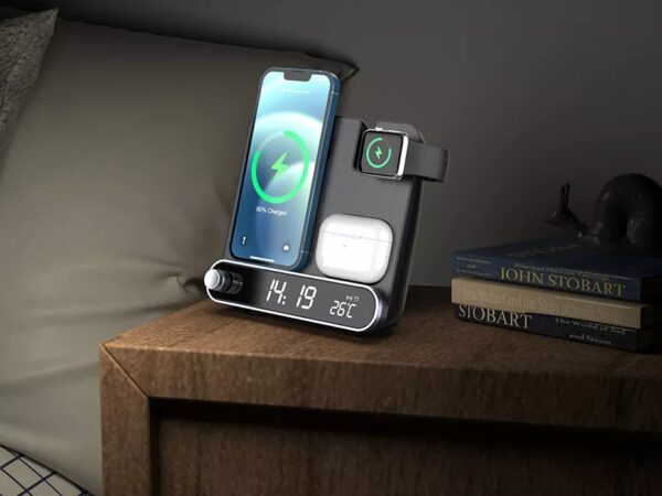 Multi functional clock wireless charging watch earphone wireless charging thermometer wireless charging 15W wireless charging - Image 2