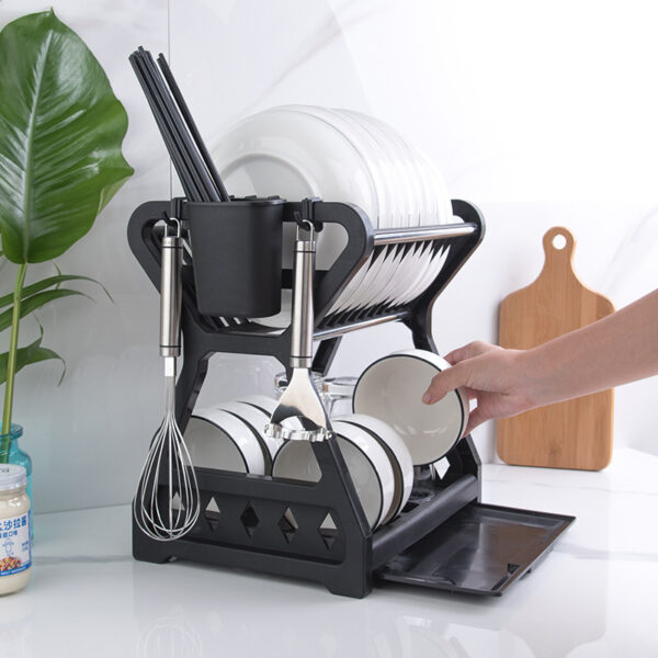 Dish Rack Kitchen Storage Table Chopsticks Rack Multi-Functional Drain Rack Household Double-Layer Rack - Image 4