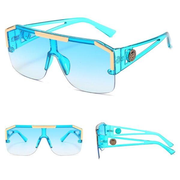Oversized Square Sunglasses Men Women Vintage Metal Big Frame Semi-Rimless One Lens Sun Glasses UV400 - Image 3