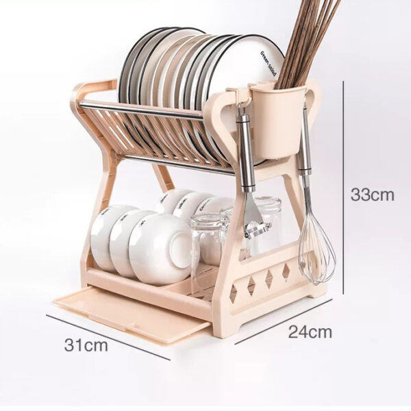 Dish Rack Kitchen Storage Table Chopsticks Rack Multi-Functional Drain Rack Household Double-Layer Rack - Image 5