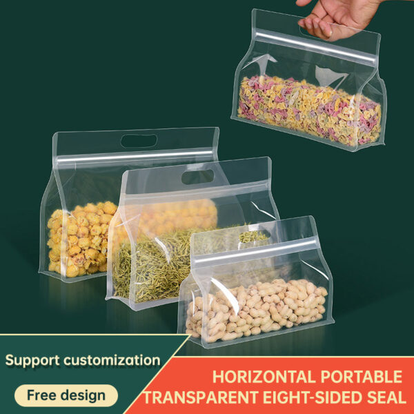 10PCS portable transparent octagonal sealed packaging bag, zero food self sealing, self standing bag, nut non degradable plastic sealing bag - Image 2
