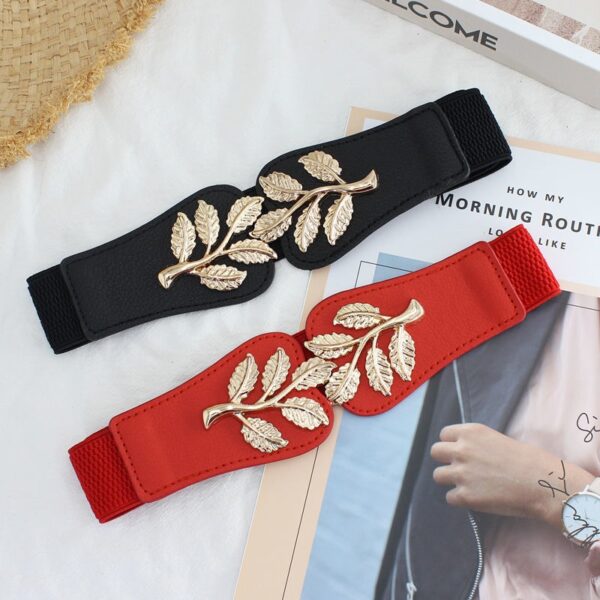 New Dress Decorative Belt Women Simple Elastic Waist South Korean Small Leaves Buckle Elastic Thin Waist Cover - Image 2