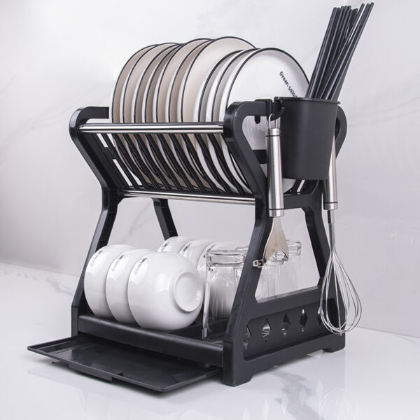 Dish Rack Kitchen Storage Table Chopsticks Rack Multi-Functional Drain Rack Household Double-Layer Rack - Image 6