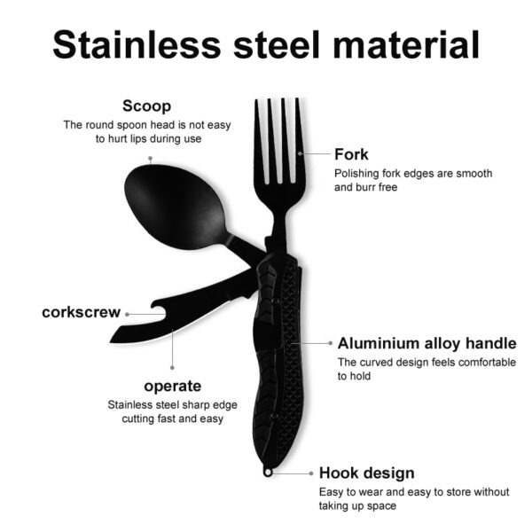 Multifunctional camping tableware stainless steel knife fork spoon, outdoor portable survival eating tools - Image 5