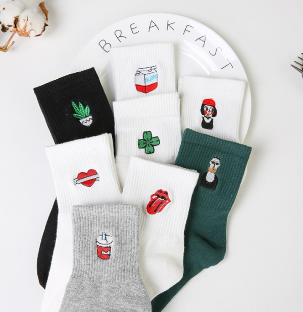 Women Size New Cotton Short Socks Killer Cupid Moustache Milk Cola Leon Clover Love Smile Face Mathilda Rose Tongue