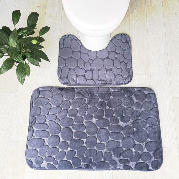 Embossed Stone Two-Piece Bathroom Toilet Floor Mat PVC Non-Slip Absorbent Carpet Door Mat - Image 3