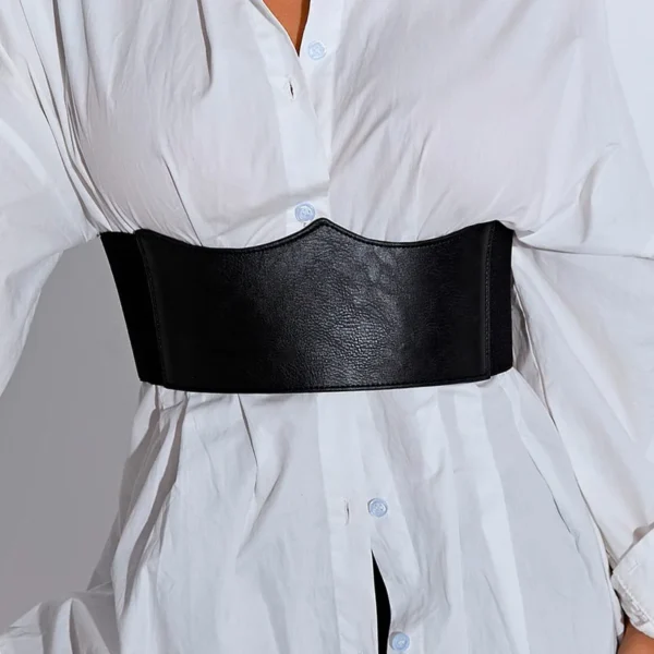 Black Leather Corset Women Wide Belt Female Slimming Body Waistband Sexy Bustier Elastic Cummerbund Ladies Girdles Strap Pu Belt