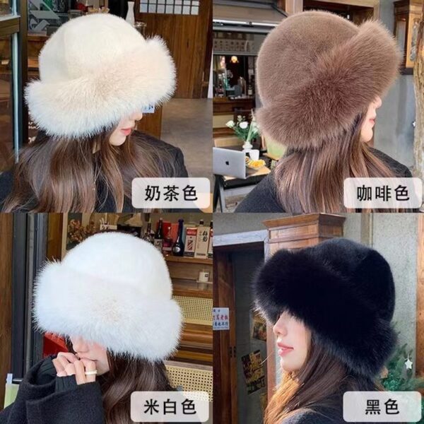 New Mongolian hat with thickened insulation, faux fur fashion basin hat, faux mink fur women's fisherman hat - Image 2