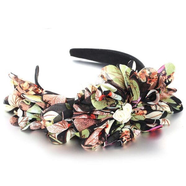 Fashionable leaf pattern fabric oversized flower headband - Image 5