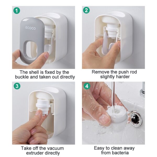Automatic Toothpaste Dispenser Squeezers Toothpaste Tooth Dust-proof Toothbrush Holder Wall Mount Stand Bathroom Accessories Set - Image 6