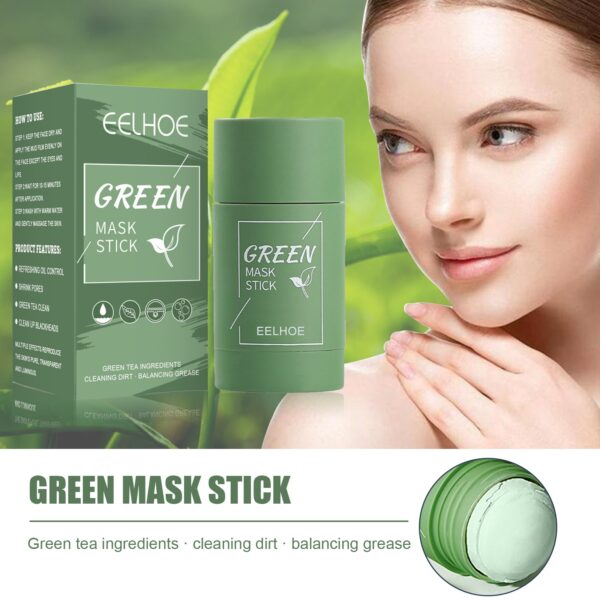 EELHOE Green Tea Solid Mask Deep Cleansing And Hydrating Mask Stick Shrinkage Of Pores Applicator Clay Mask - Image 3