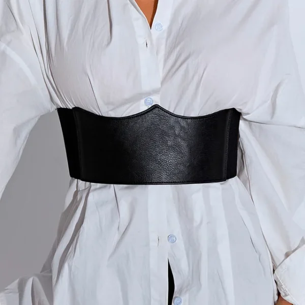 Black Leather Corset Women Wide Belt Female Slimming Body Waistband Sexy Bustier Elastic Cummerbund Ladies Girdles Strap Pu Belt - Image 5
