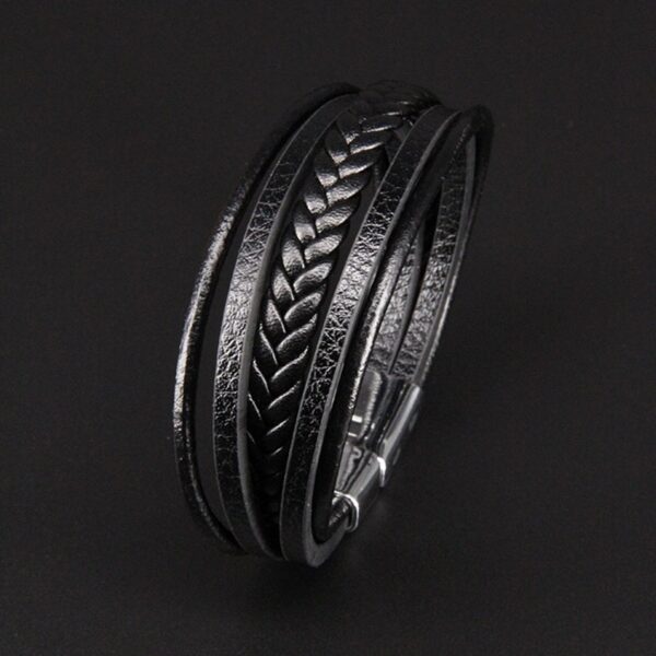 Multi layer handmade woven bracelet for men, European and American jewelry, leather rope magnetic suction vintage bracelet - Image 3