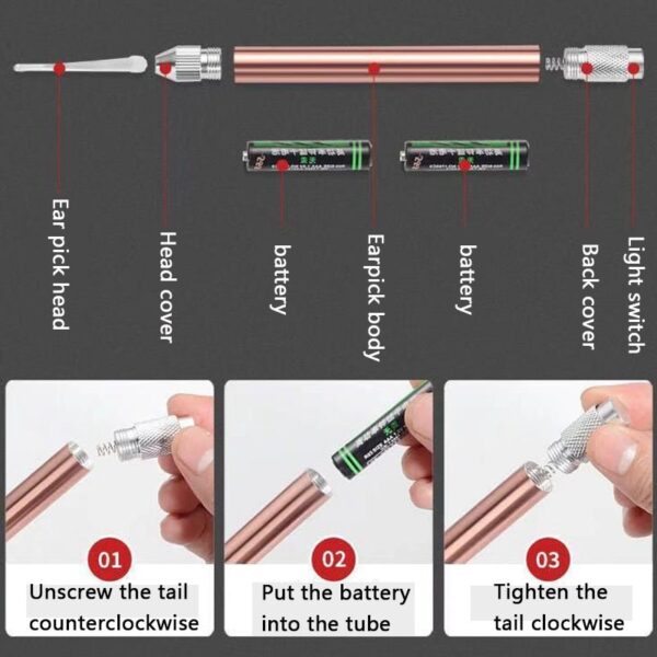 LED FlashLight Earpick Baby Ear Cleaner Endoscope Penlight Spoon Cleaning Ear Curette Light Spoon with Magnifier Ear Wax Removal - Image 3