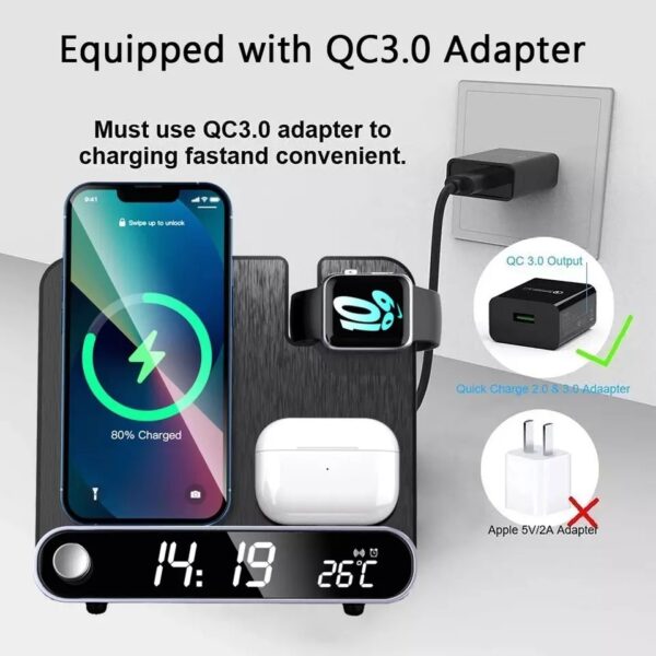 Multi functional clock wireless charging watch earphone wireless charging thermometer wireless charging 15W wireless charging - Image 4