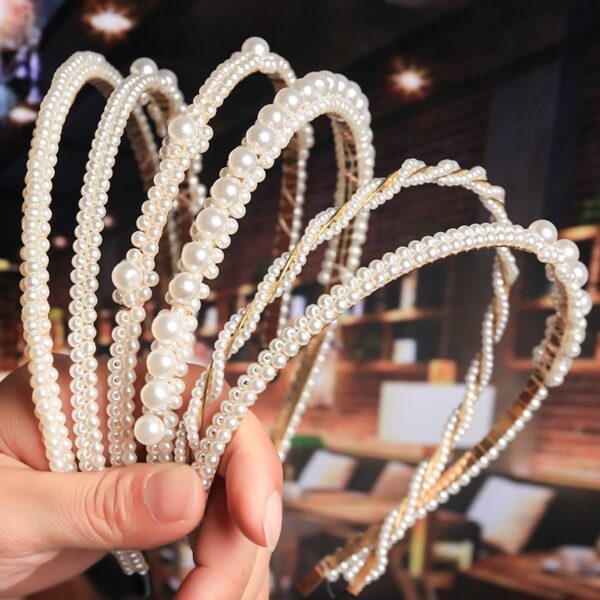 Bride's Hair Accessories Women's Handwoven Knotty Pearl Headband Japanese Korean Headdress Bow Hair Clip Crown Headband