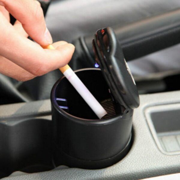 Portable Car Auto Ashtray Blue LED Light Smokeless Ashtray Cigarette Holder Anti-slip Rubber Botton - Image 2