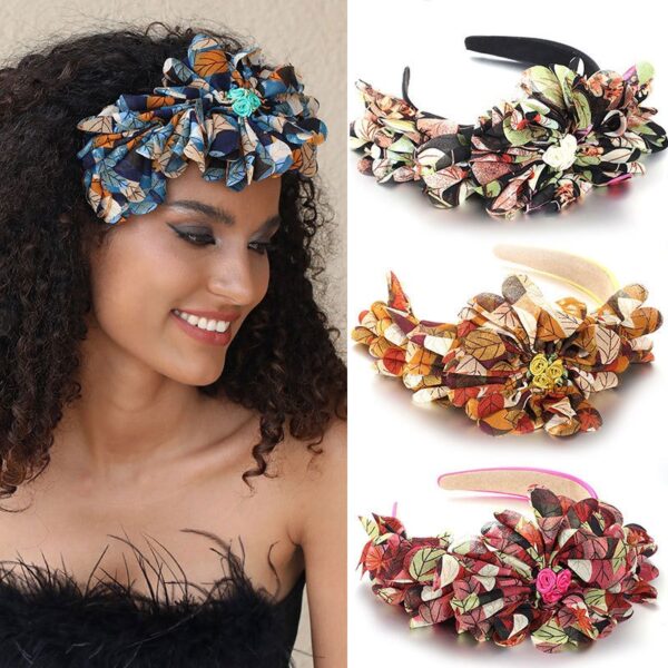 Fashionable leaf pattern fabric oversized flower headband - Image 12