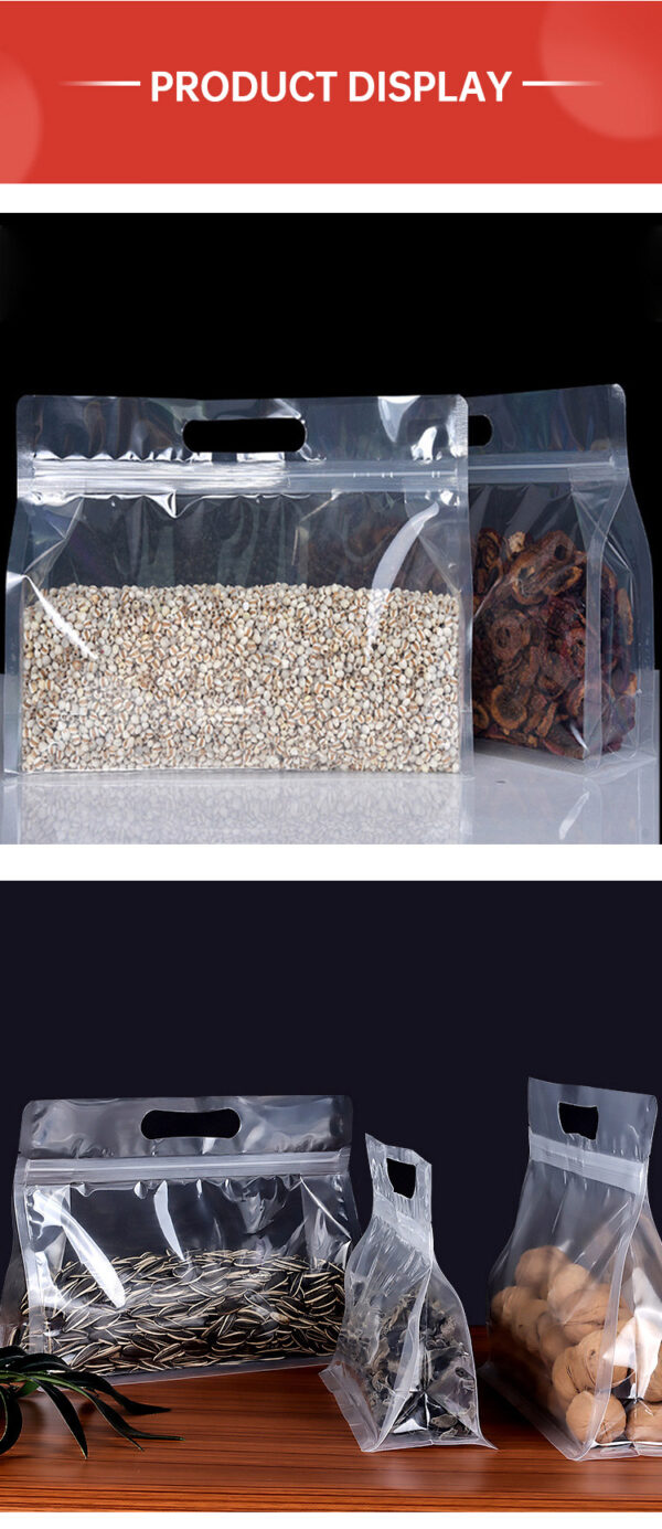 10PCS portable transparent octagonal sealed packaging bag, zero food self sealing, self standing bag, nut non degradable plastic sealing bag - Image 12
