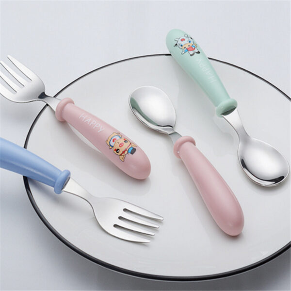 Baby Gadgets Tableware Set Children Utensil Stainless Steel Toddler Dinnerware Cutlery Cartoon Infant Food Feeding Spoon Fork - Image 2