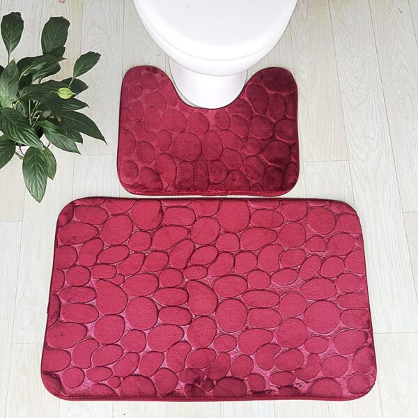 Embossed Stone Two-Piece Bathroom Toilet Floor Mat PVC Non-Slip Absorbent Carpet Door Mat - Image 5