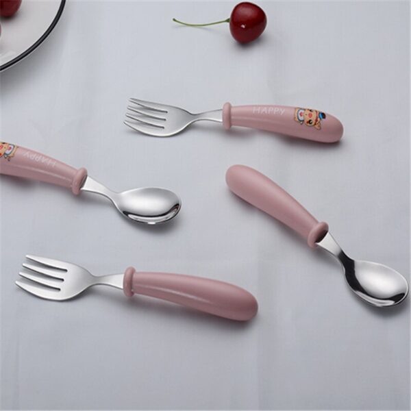 Baby Gadgets Tableware Set Children Utensil Stainless Steel Toddler Dinnerware Cutlery Cartoon Infant Food Feeding Spoon Fork - Image 3