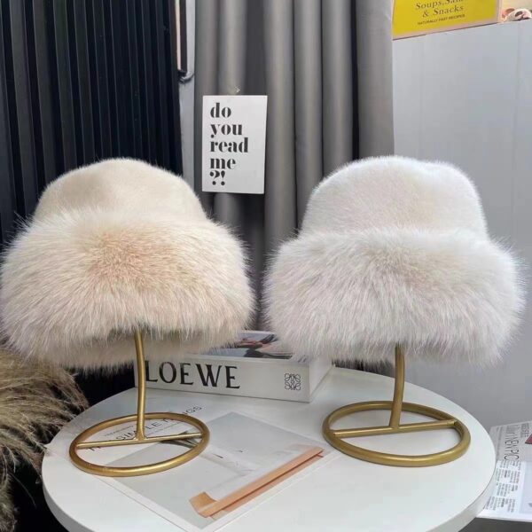 New Mongolian hat with thickened insulation, faux fur fashion basin hat, faux mink fur women's fisherman hat - Image 3