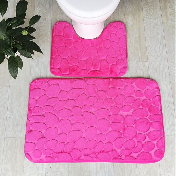 Embossed Stone Two-Piece Bathroom Toilet Floor Mat PVC Non-Slip Absorbent Carpet Door Mat - Image 6