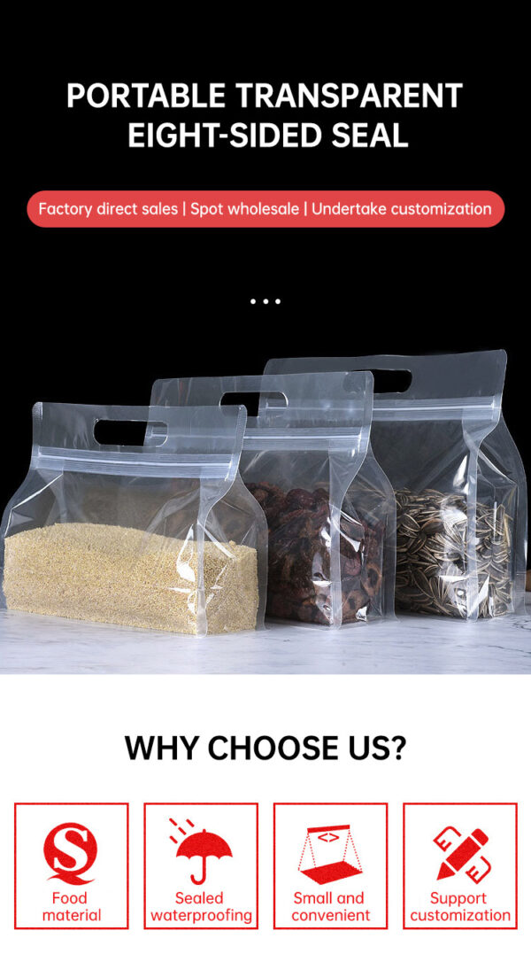 10PCS portable transparent octagonal sealed packaging bag, zero food self sealing, self standing bag, nut non degradable plastic sealing bag - Image 13