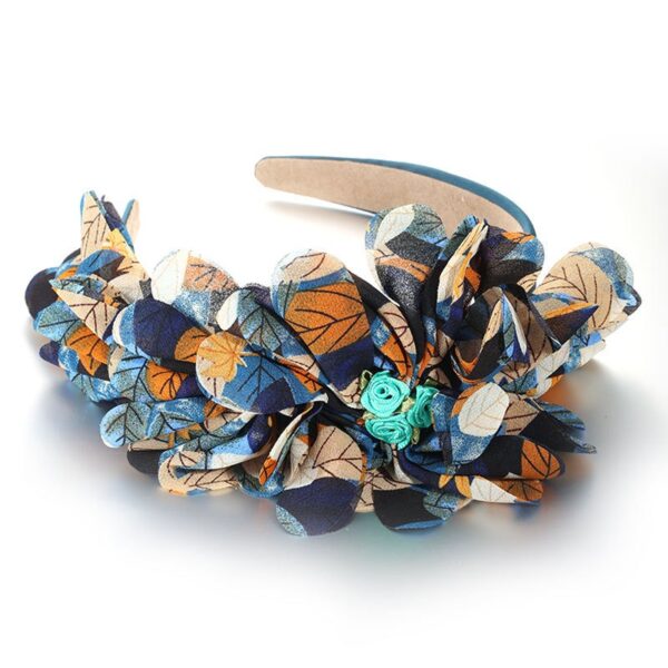 Fashionable leaf pattern fabric oversized flower headband - Image 2