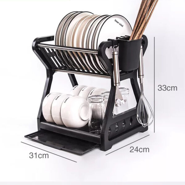 Dish Rack Kitchen Storage Table Chopsticks Rack Multi-Functional Drain Rack Household Double-Layer Rack - Image 3