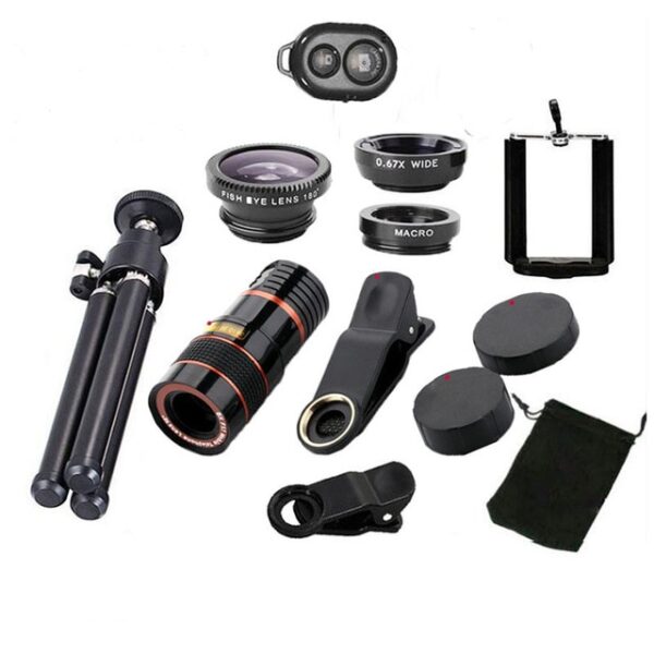 10 in 1 Kits 12x Zoom Telephoto Lens Fish eye Lens Wide Angle Macro Lenses Cell Phone Mobile Tripod - Image 7