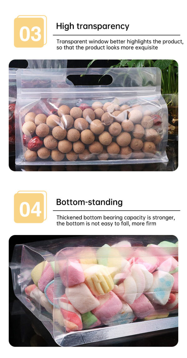 10PCS portable transparent octagonal sealed packaging bag, zero food self sealing, self standing bag, nut non degradable plastic sealing bag - Image 14