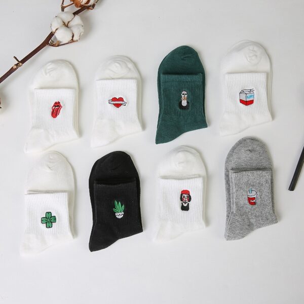 Women Size New Cotton Short Socks Killer Cupid Moustache Milk Cola Leon Clover Love Smile Face Mathilda Rose Tongue - Image 2