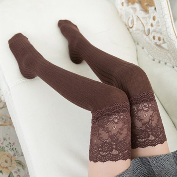 Japanese and Korean New Lace Knee Socks Spring and Autumn Cotton Vertical Stripe Stockings Non slip High thigh Stockings - Image 10