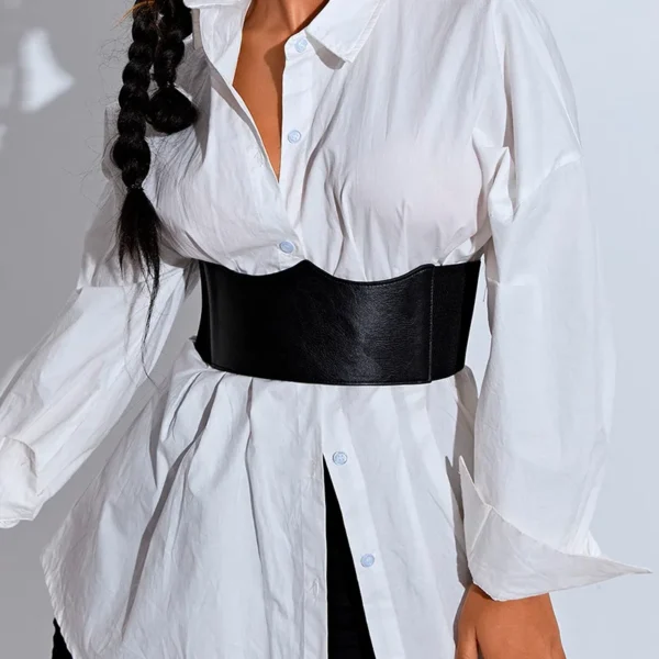 Black Leather Corset Women Wide Belt Female Slimming Body Waistband Sexy Bustier Elastic Cummerbund Ladies Girdles Strap Pu Belt - Image 3