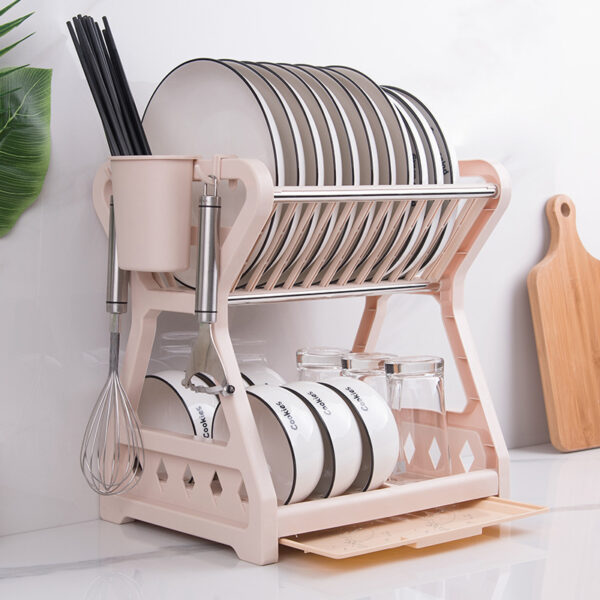 Dish Rack Kitchen Storage Table Chopsticks Rack Multi-Functional Drain Rack Household Double-Layer Rack - Image 2