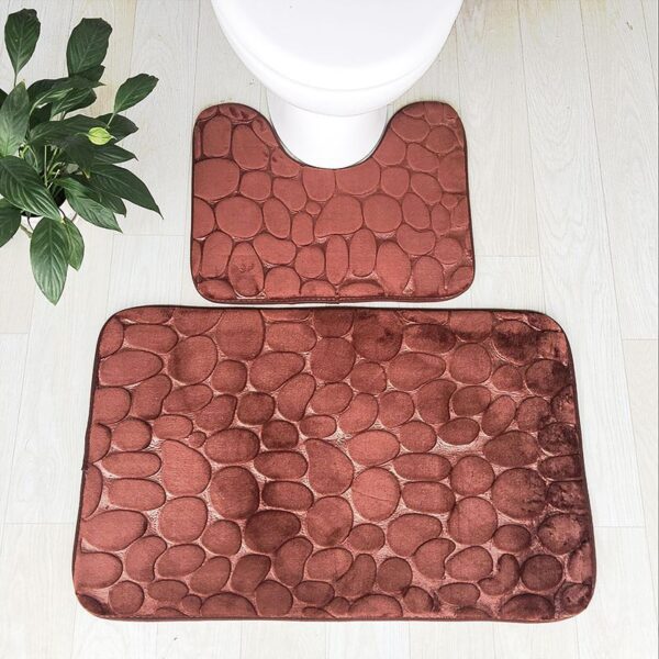 Embossed Stone Two-Piece Bathroom Toilet Floor Mat PVC Non-Slip Absorbent Carpet Door Mat - Image 7