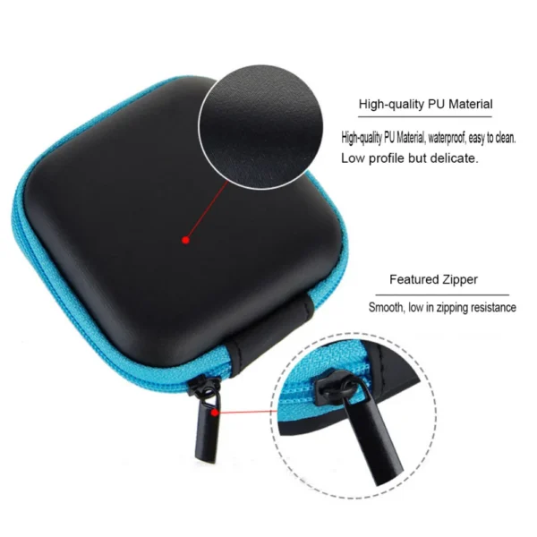 Mini Zipper Hard Headphone Case PU Leather Earphone Case Storage Bag Protective USB Cable Organizer Portable Earbuds Box - Image 2