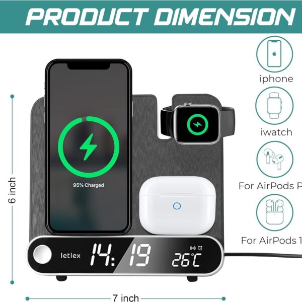 Multi functional clock wireless charging watch earphone wireless charging thermometer wireless charging 15W wireless charging - Image 3