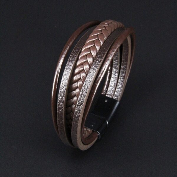 Multi layer handmade woven bracelet for men, European and American jewelry, leather rope magnetic suction vintage bracelet - Image 4