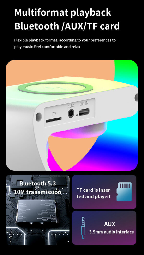 Bluetooth Speaker G63 Colorful Lights Clock Wireless Charging Multifunctional Bluetooth Speaker Colorful Atmosphere Alarm Clock - Image 4