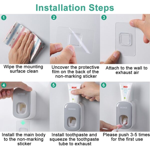 Automatic Toothpaste Dispenser Squeezers Toothpaste Tooth Dust-proof Toothbrush Holder Wall Mount Stand Bathroom Accessories Set - Image 4