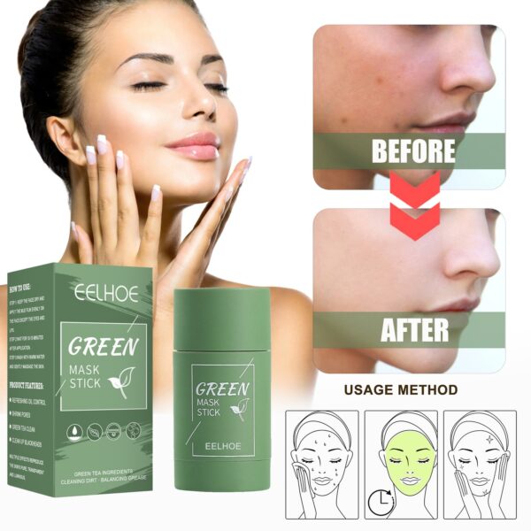 EELHOE Green Tea Solid Mask Deep Cleansing And Hydrating Mask Stick Shrinkage Of Pores Applicator Clay Mask - Image 2