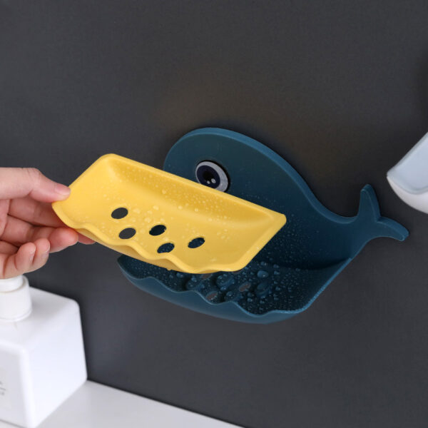 Whale Shape Free Punch Soap Rack Bathroom Drain Soap Box Toilet Soap Rack Wall-Mounted Rack - Image 2
