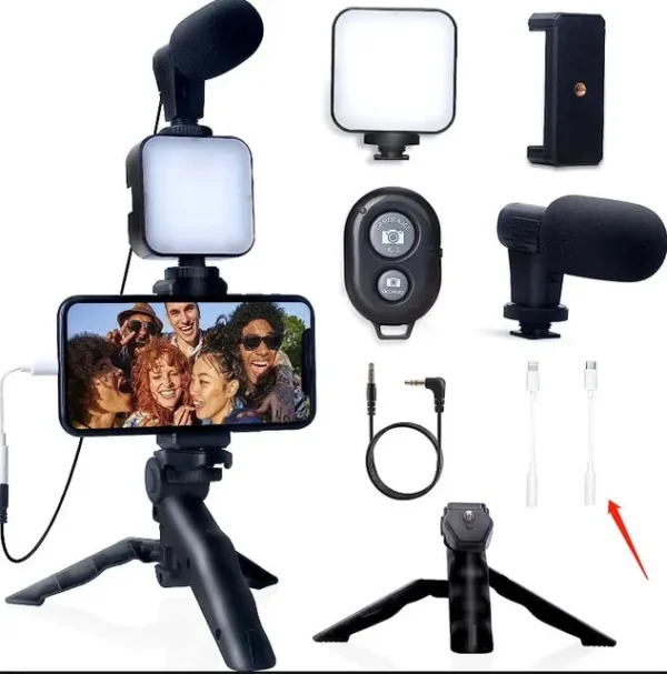 Vlogging kit for mobile phone tripod 36 led fill light and mini microphone for live stream, video TikTok YouTube - Image 8