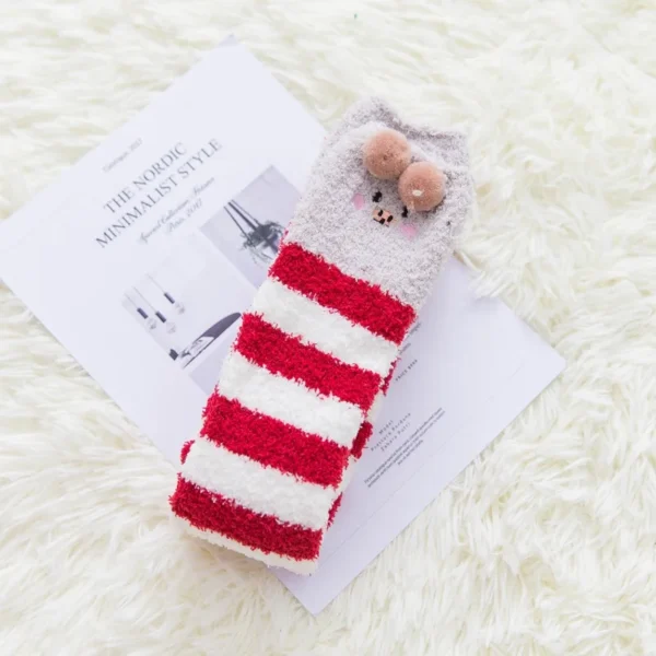 Party funny stretch socks Ladies winter coral fleece cute cartoon floor socks women cat claw van gogh socks meias glitter - Image 23