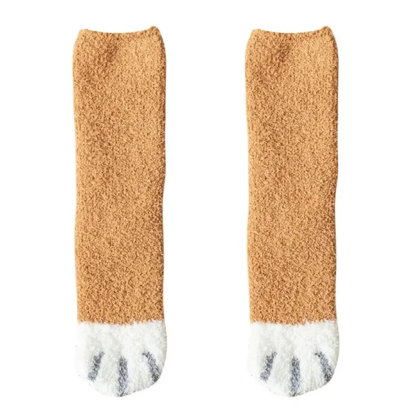 Winter Fall Socks Women Kawaii Cat Claws Warm Thicken Coral Fleece Knee High Cute Girls Thermal Tube Sock Snow Floor Sleeping - Image 12